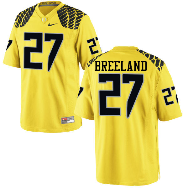 Men #27 Jacob Breeland Oregon Ducks College Football Jerseys-Yellow - Click Image to Close